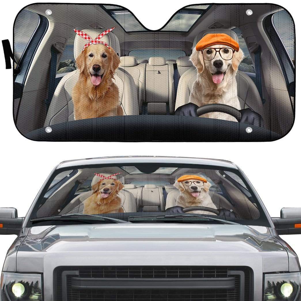 gearhumans 3D Golden Retriever Family Dog Custom Car Auto Sunshade GW04061 Auto Sunshade 