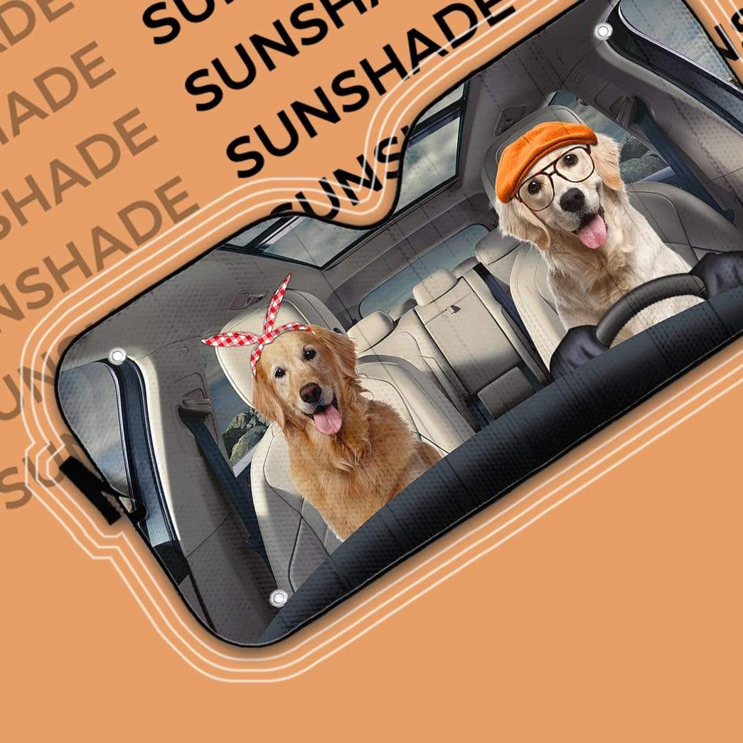 gearhumans 3D Golden Retriever Family Dog Custom Car Auto Sunshade GW04061 Auto Sunshade 