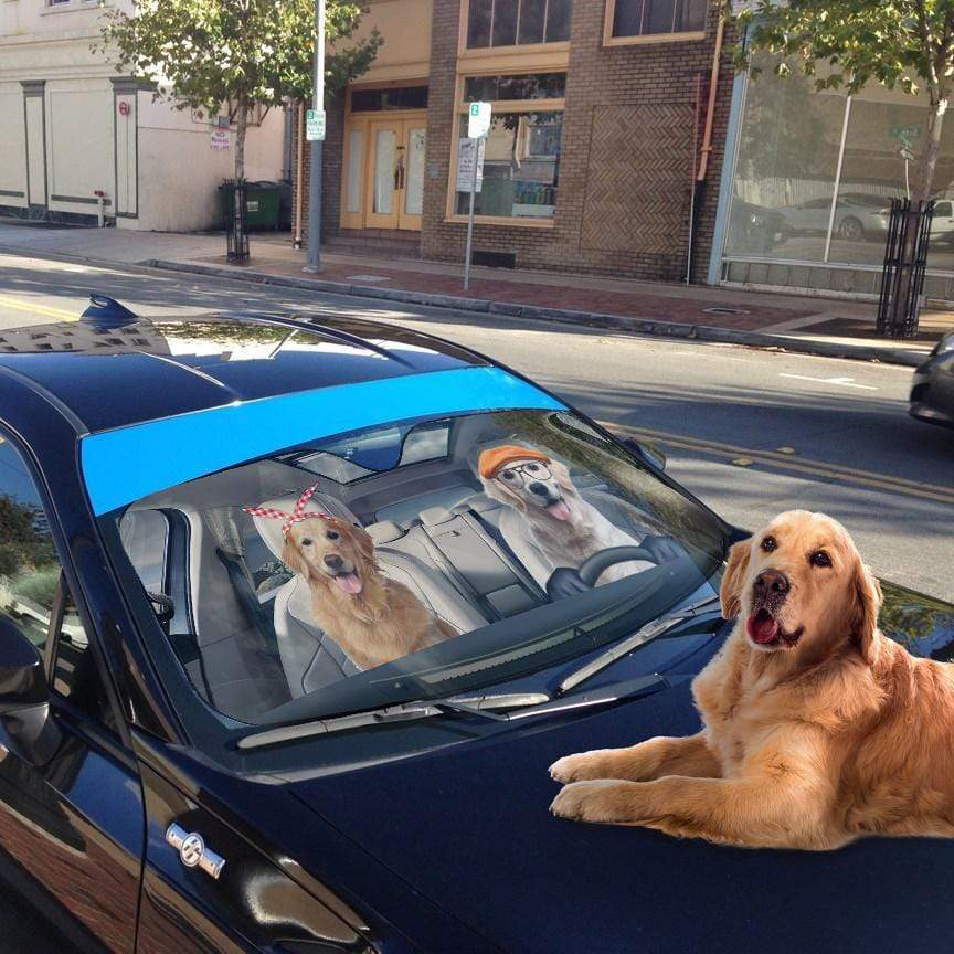 gearhumans 3D Golden Retriever Family Dog Custom Car Auto Sunshade GW100611 Auto Sunshade 
