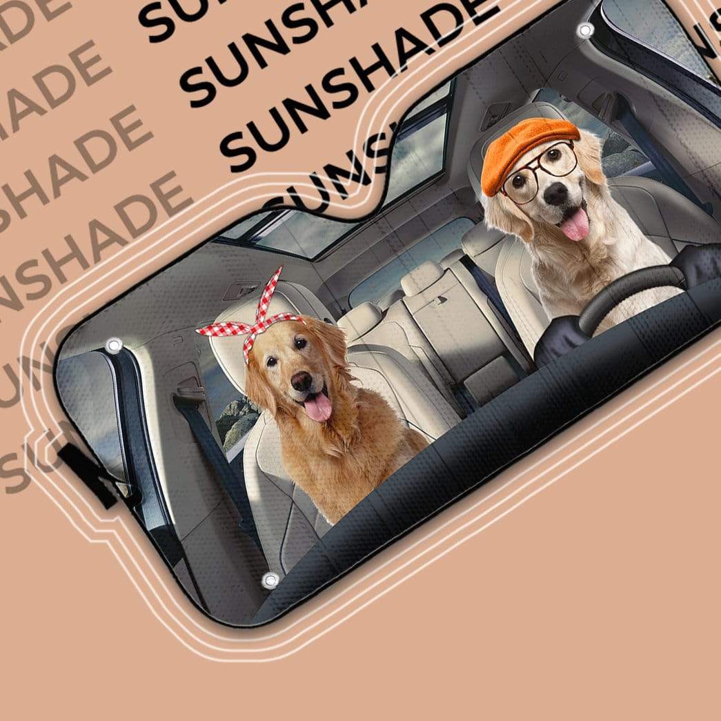 gearhumans 3D Golden Retriever Family Dog Custom Car Auto Sunshade GW100611 Auto Sunshade 