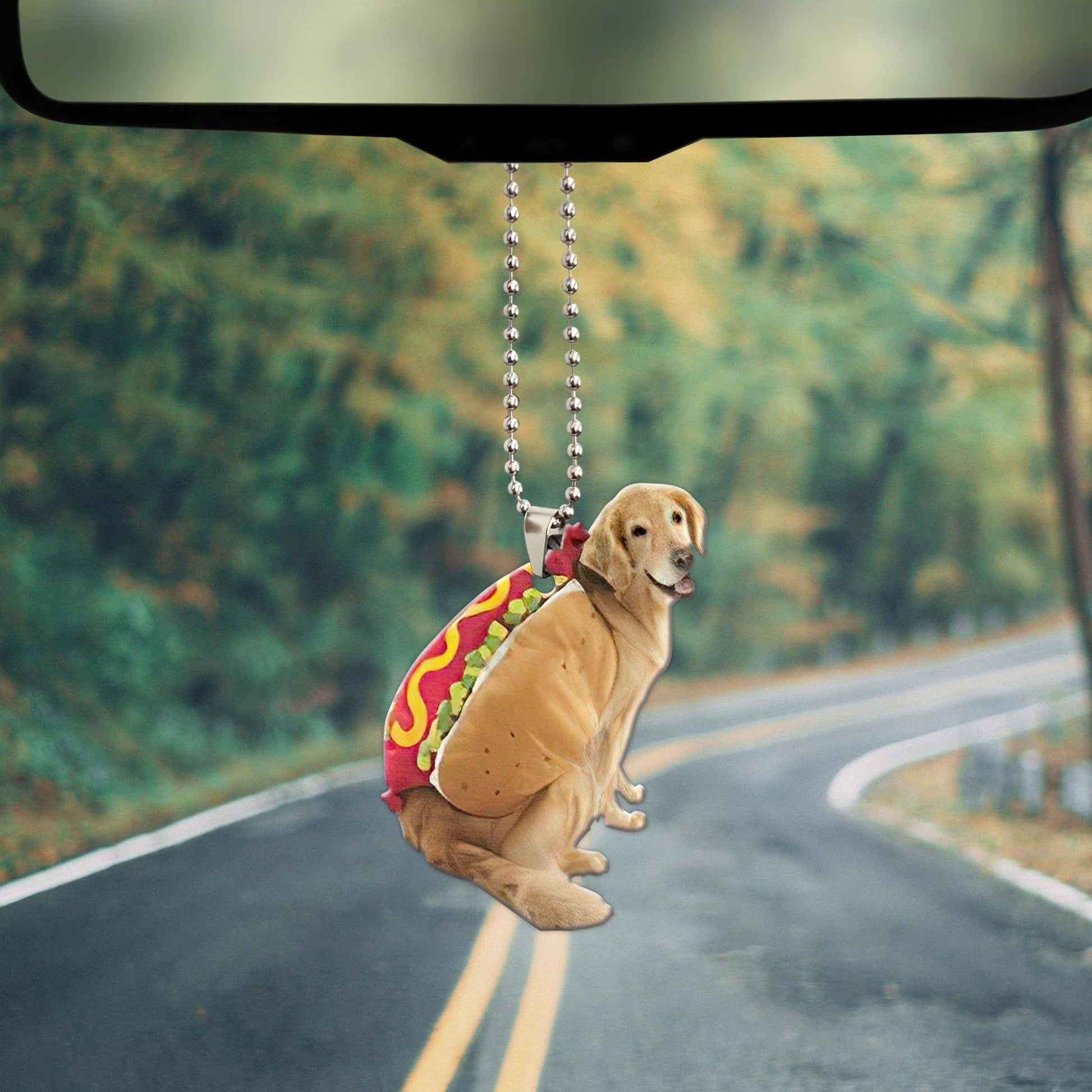 Gearhumans 3D Golden Retriever Hotdoggo Custom Car Hanging GO26052112 Car Hanging 