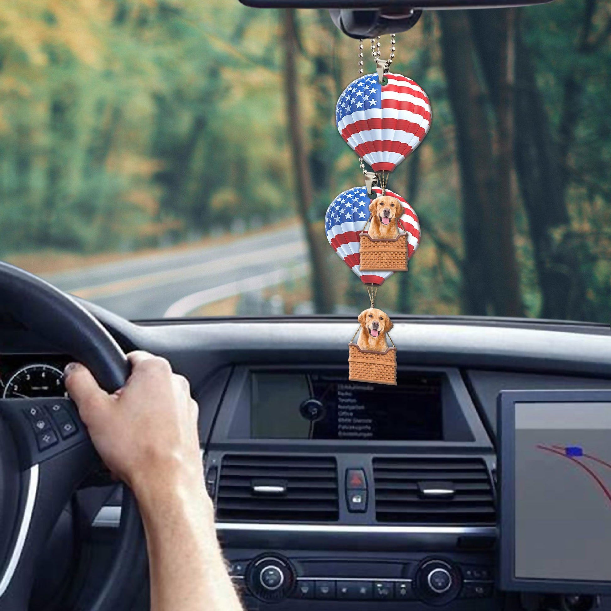 Gearhumans 3D Golden Retriever In Hot Air Balloon Custom Car Hanging GW2605213 Car Hanging 