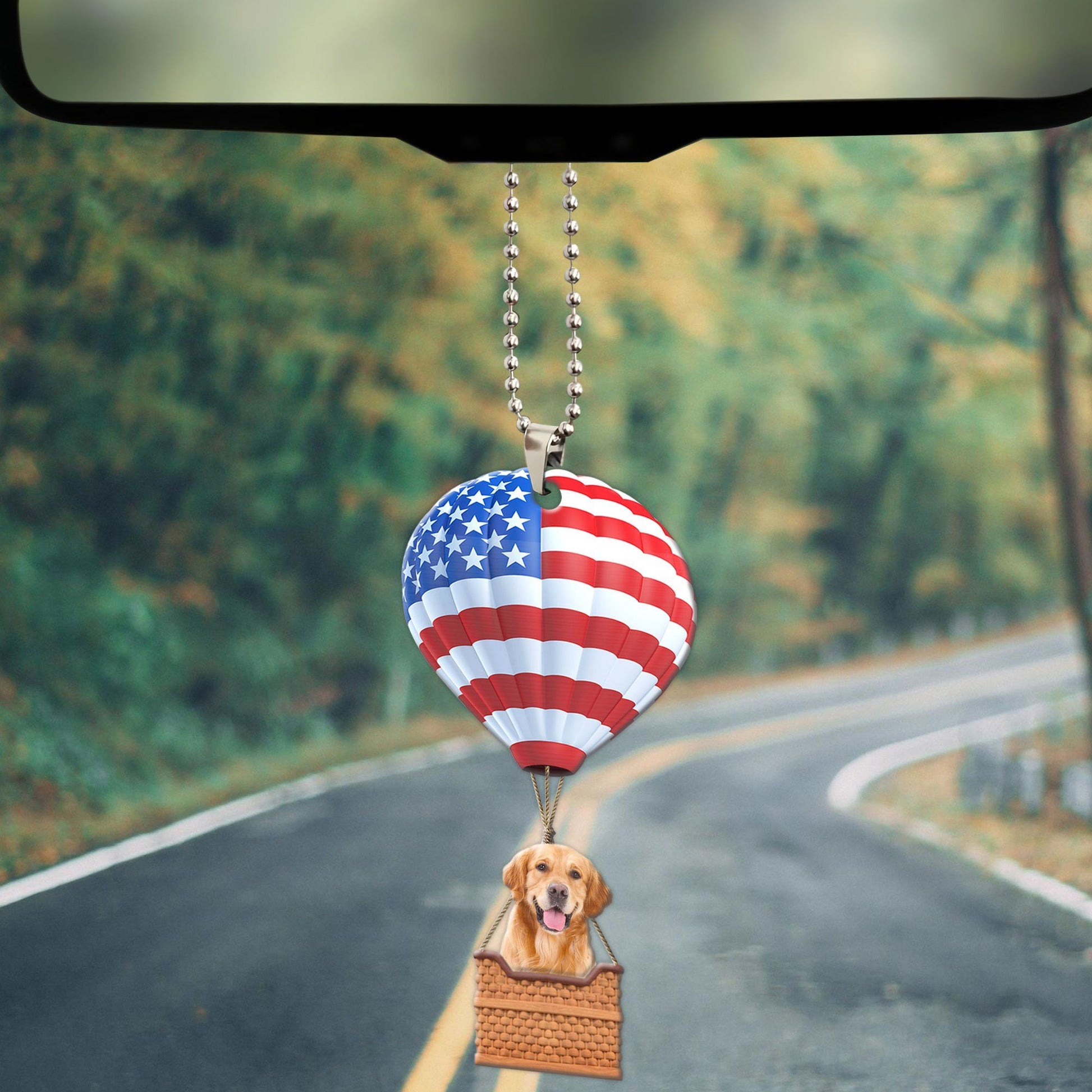 Gearhumans 3D Golden Retriever In Hot Air Balloon Custom Car Hanging GW2605213 Car Hanging 