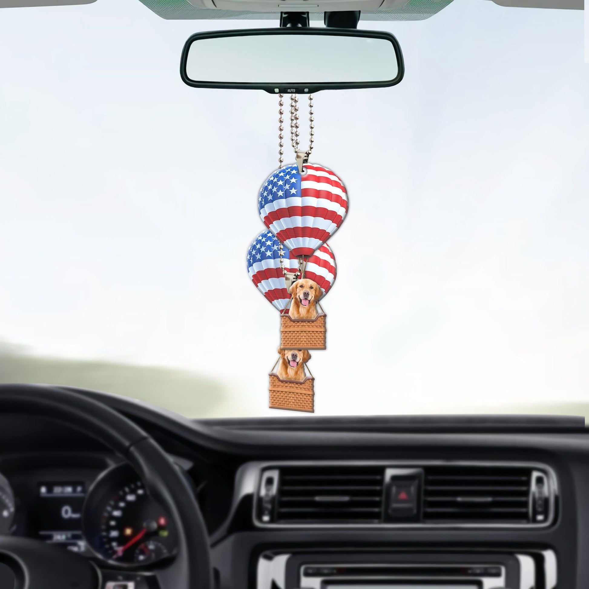 Gearhumans 3D Golden Retriever In Hot Air Balloon Custom Car Hanging GW2605213 Car Hanging 