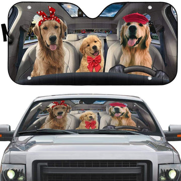 Gearhumans 3D Golden Retriever Pinic Time Custom Car Auto Sunshade