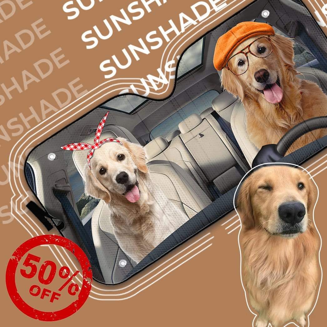 gearhumans 3D Golden Retrievers Family Dog Custom Car Auto Sunshade GW22046 Auto Sunshade 
