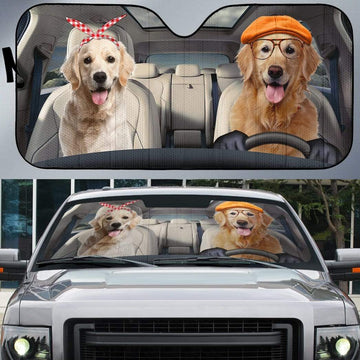 Gearhumans 3D Golden Retrievers Family Dog Custom Car Auto Sunshade