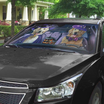 Gearhumans 3D Golden Retrievers Family Dog Hallowen Custom Car Auto Sunshade