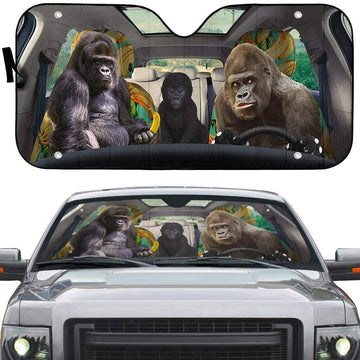 Gearhumans 3D Gorilla Family Custom Car Auto Sunshade