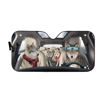 Gearhumans 3D Gray Wolf Family Custom Car Auto Sunshade