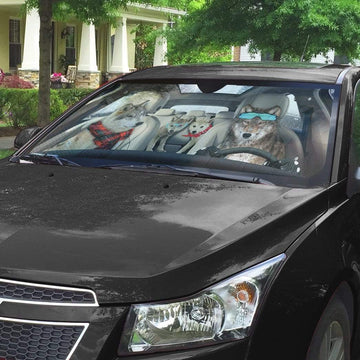 Gearhumans 3D Gray Wolf Family Custom Car Auto Sunshade