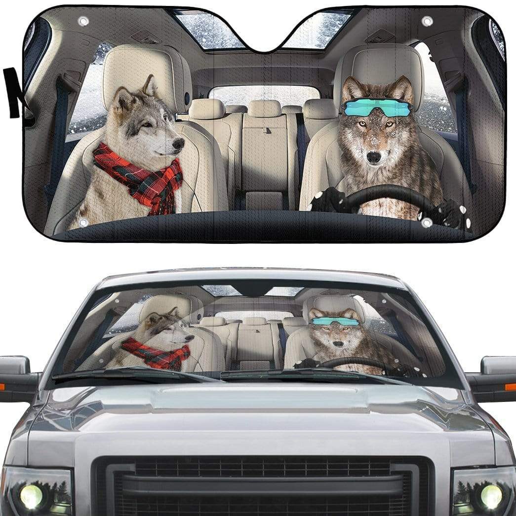 gearhumans 3D Gray Wolves Custom Car Auto Sunshade GS01073 Auto Sunshade 