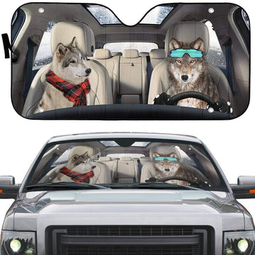 Gearhumans 3D Gray Wolves Custom Car Auto Sunshade