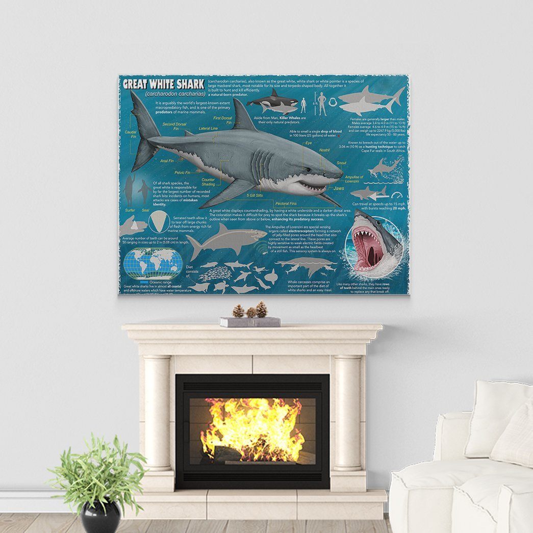 Gearhumans 3D Great White Shark Canvas ZK1905218 Canvas 
