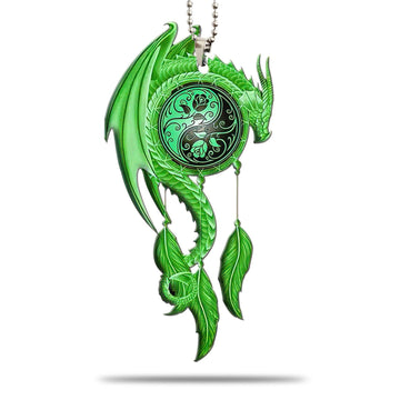 Gearhumans 3D Green Dragon Dreamcatcher Car Hanging