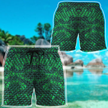 Gearhumans 3D Green Snake Skin Custom Beach Shorts Swim Trunks