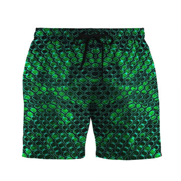 Gearhumans 3D Green Snake Skin Custom Beach Shorts Swim Trunks