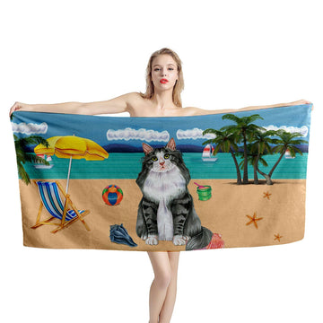 Gearhumans 3D Grey Norwegian Forest Cat Custom Beach Towel