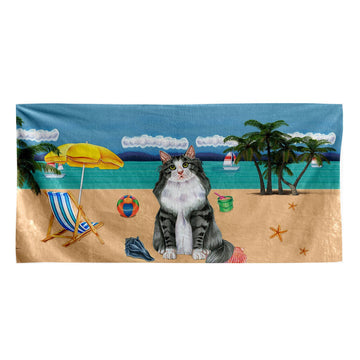Gearhumans 3D Grey Norwegian Forest Cat Custom Beach Towel