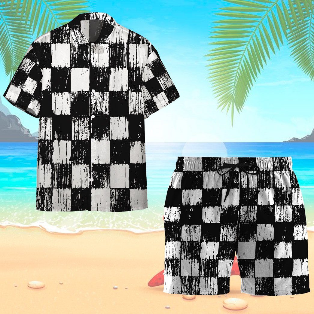 Gearhumans 3D Grunge Chess Board Custom Beach Shorts Swim Trunks GO12052113 Men Shorts 