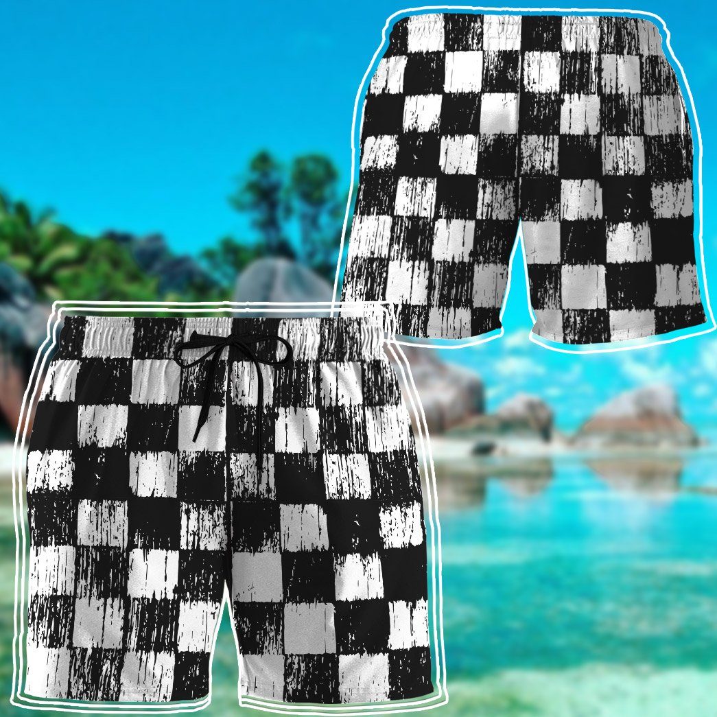 Gearhumans 3D Grunge Chess Board Custom Beach Shorts Swim Trunks GO12052113 Men Shorts 