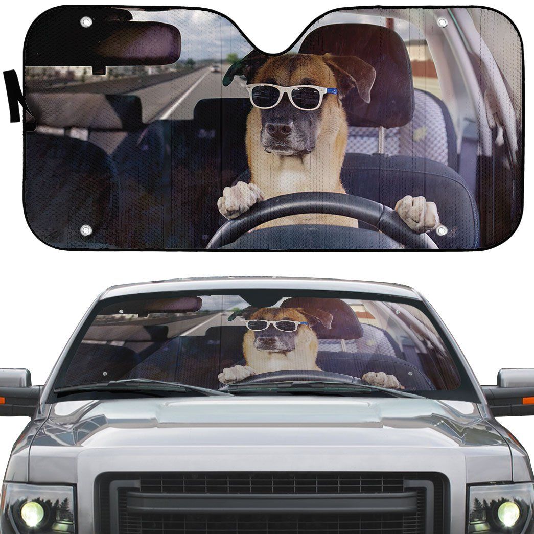 Gearhumans 3D Guard Dog Driving Custom Car Auto Sunshade GO29042117 Auto Sunshade 