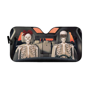 Gearhumans 3D Halloween Skeleton Couple Custom Car Auto Sunshade