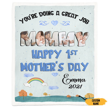Gearhumans 3D Happy 1st Mothers Day Gift Custom Name Blanket GO090412 Blanket Blanket M(51''x59'') 