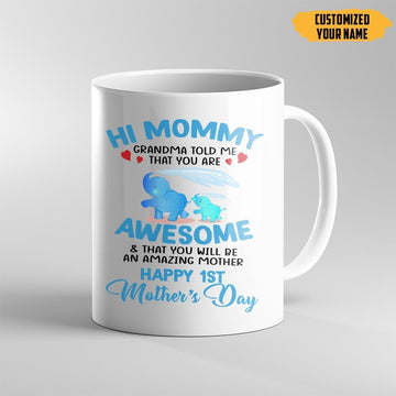 Gearhumans 3D Happy 1st Mothers Day Hi Mommy Custom Name Mug