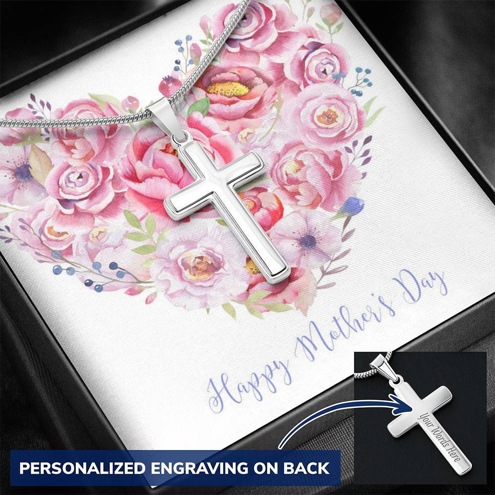 Gearhumans 3D Happy Mothers Day Cross Beauty Necklace Custom Text GO20042125 ShineOn Fulfillment 