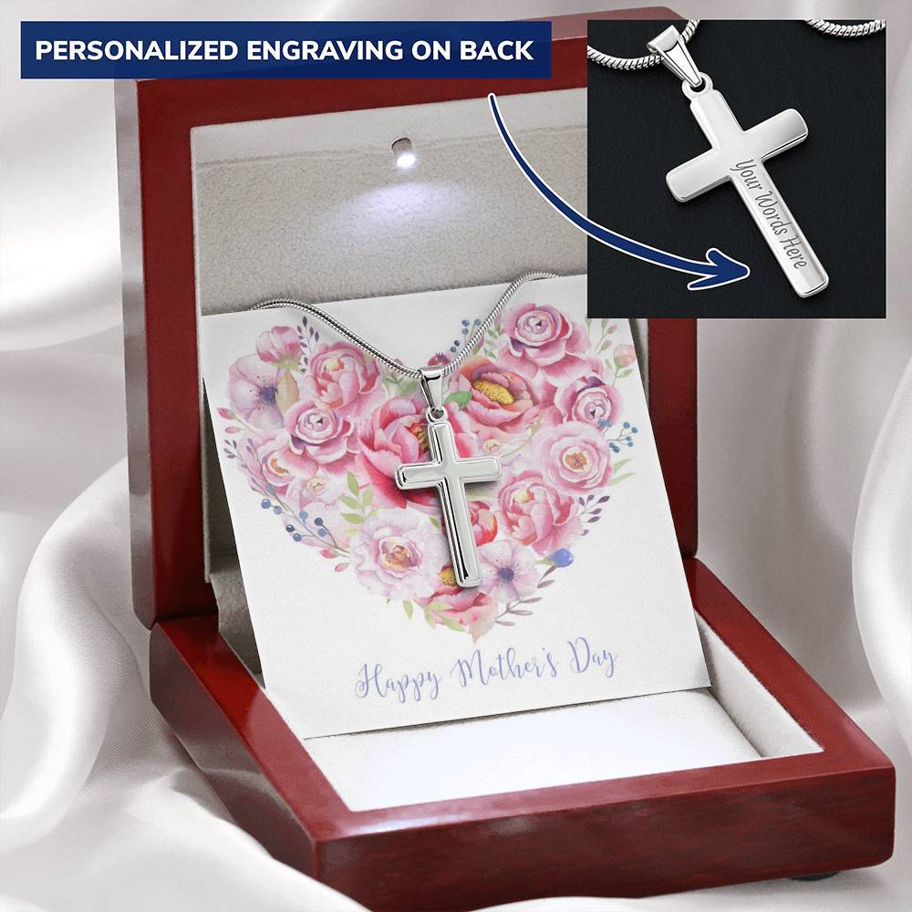 Gearhumans 3D Happy Mothers Day Cross Beauty Necklace Custom Text GO20042125 ShineOn Fulfillment Mahogany Style Luxury Box 