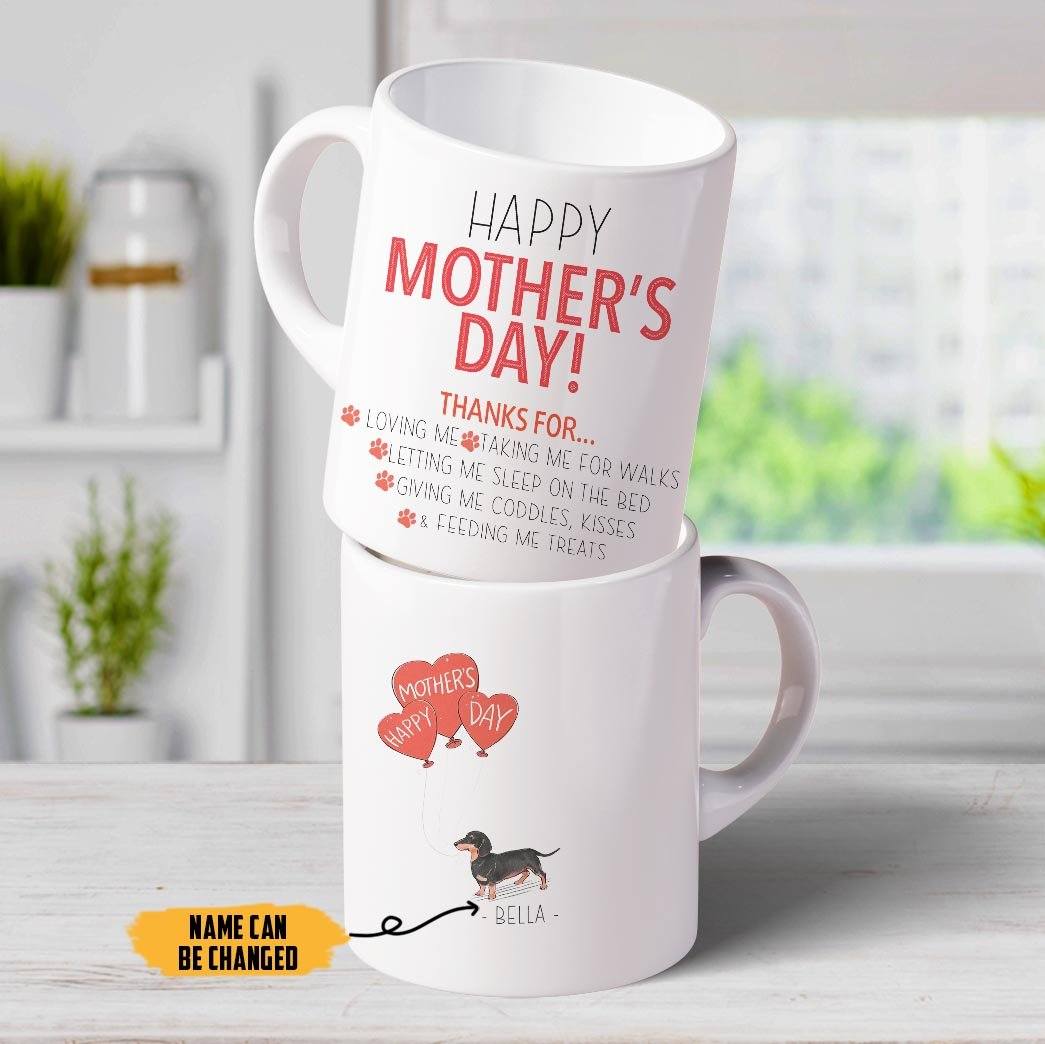 Gearhumans 3D Happy Mothers Day Gift To Dogmom Custom Name Mug Dachshund Dog GO16042124 Mug 
