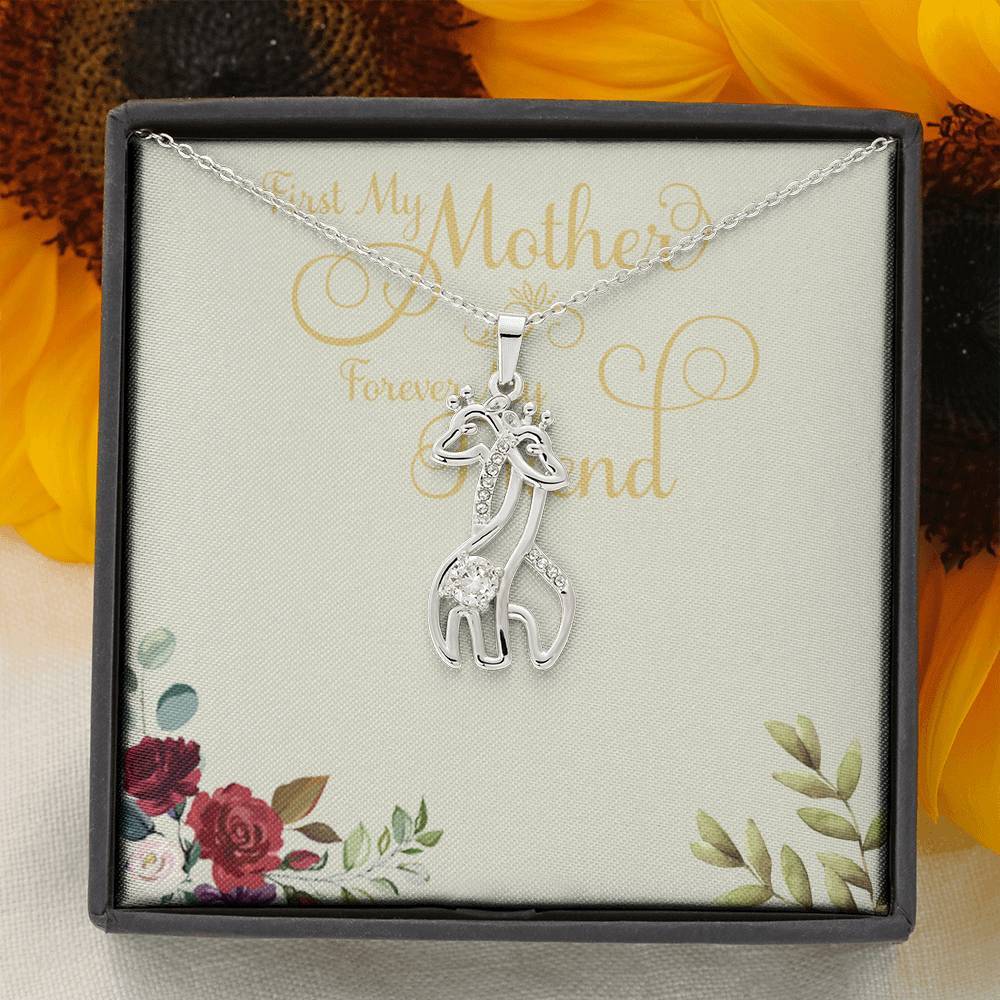 Gearhumans 3D Happy Mothers Day Graceful Love Giraffe Necklace GO22042111 ShineOn Fulfillment 14K White Gold Finish 