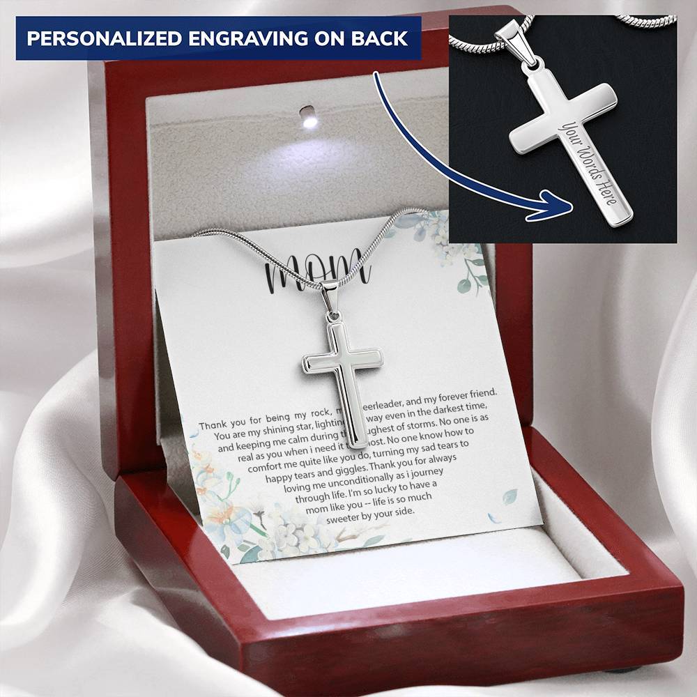 Gearhumans 3D Happy Mothers Day Personalized Cross Necklace GO22042118 ShineOn Fulfillment Mahogany Style Luxury Box 