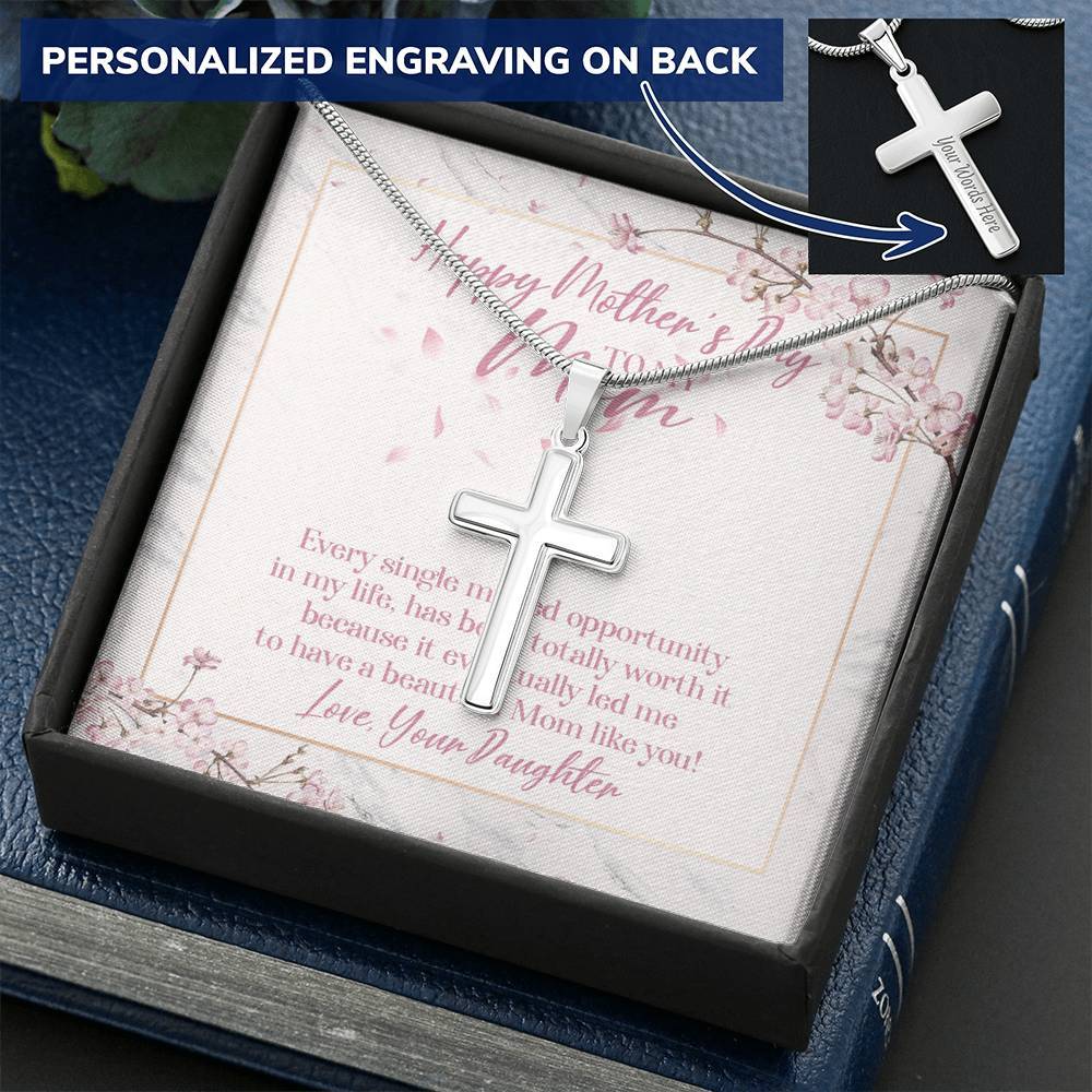 Gearhumans 3D Happy Mothers Day Personalized Cross Necklace GS26042122 ShineOn Fulfillment Standard Box 