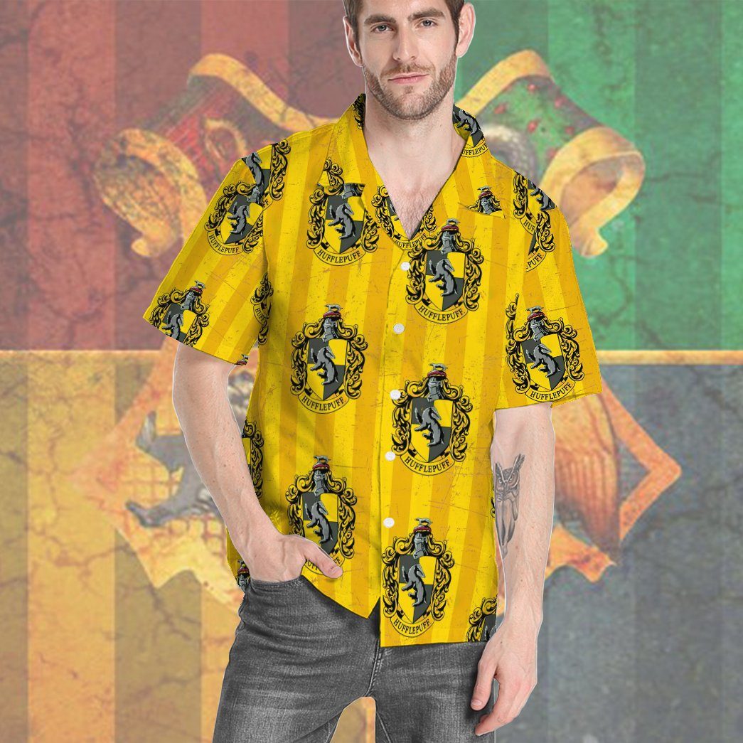 Gearhumans 3D Harry Potter Hogwarts Hufflepuff House Pride Crests Custom Hawaii Shirt GO14052117 Hawai Shirt 