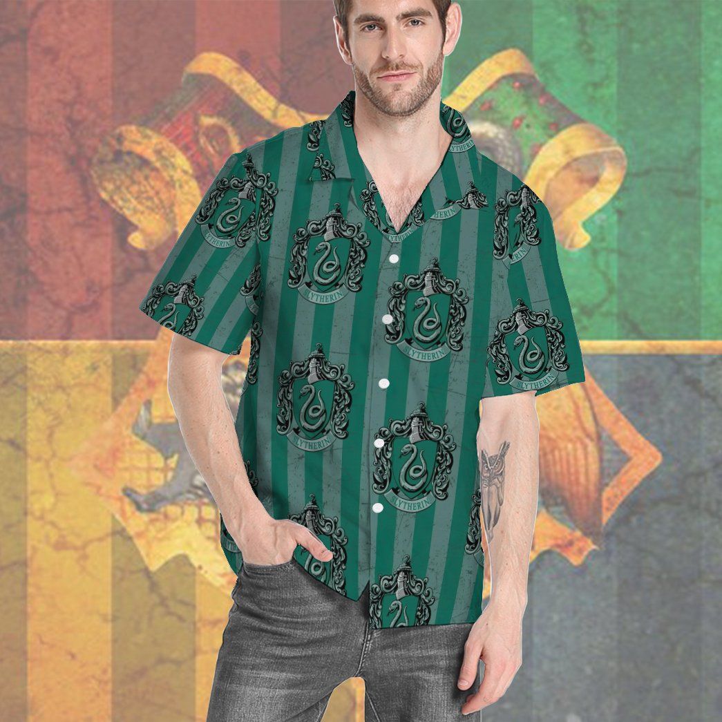 Gearhumans 3D Harry Potter Hogwarts Slytherin House Pride Crests Custom Hawaii Shirt GO14052118 Hawai Shirt 