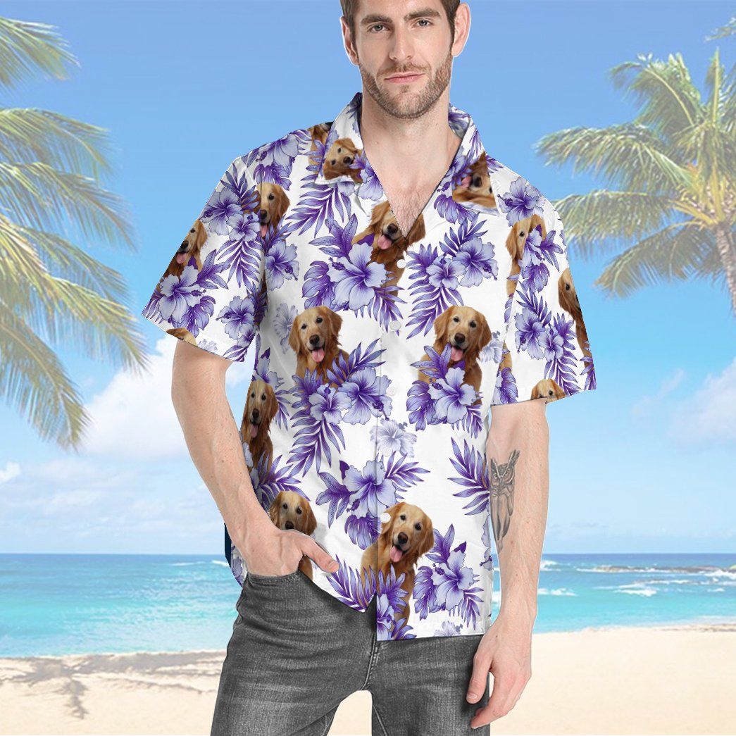 Gearhumans 3D Hawaiian Hibiscus Golden Retriever Custom Short Sleeve Shirt GS05052117 Hawai Shirt 