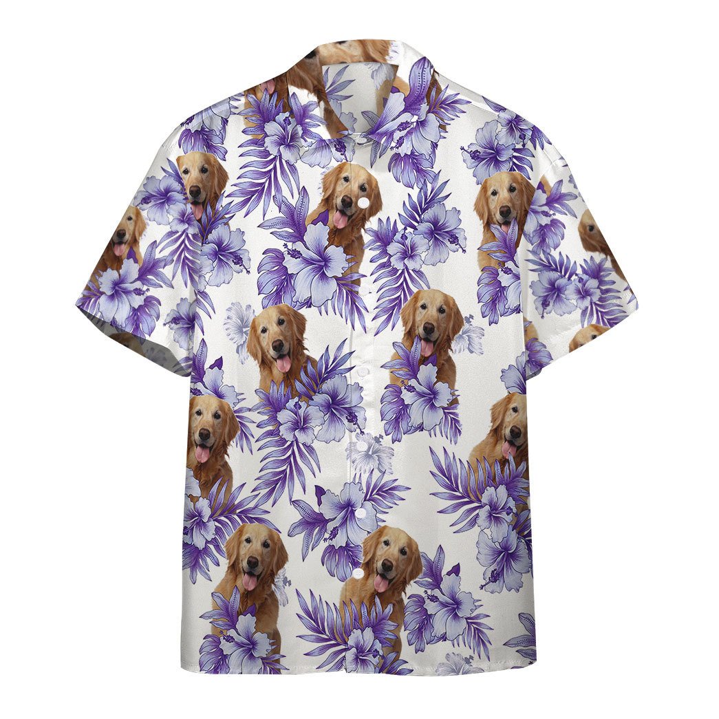 Gearhumans 3D Hawaiian Hibiscus Golden Retriever Custom Short Sleeve Shirt GS05052117 Hawai Shirt Short Sleeve Shirt S 