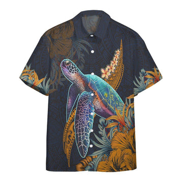 Gearhumans 3D Hawaiian Polynesian Sea Turtle Hibiscus Custom Short Sleeve Shirt