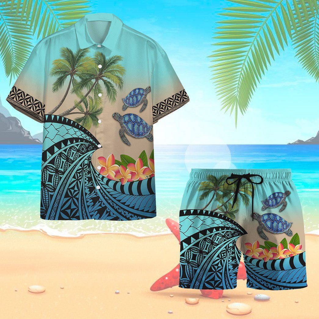 Gearhumans 3D Hawaiian Polynesian Turtle Plumeria Custom Short Sleeve Shirt GS16062114 Hawai Shirt 