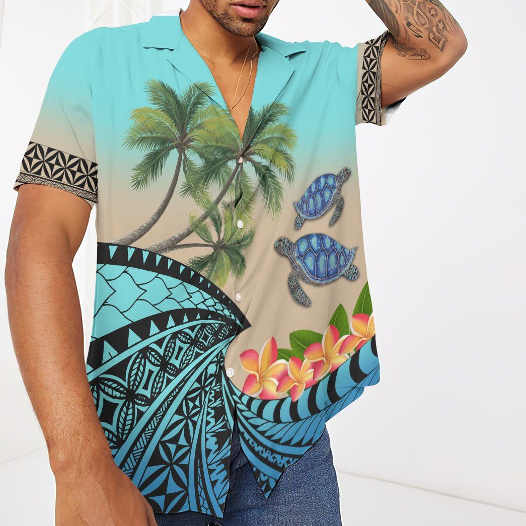 Gearhumans 3D Hawaiian Polynesian Turtle Plumeria Custom Short Sleeve Shirt GS16062114 Hawai Shirt 