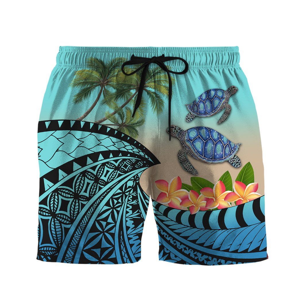 Gearhumans 3D Hawaiian Polynesian Turtle Plumeria Custom Short Sleeve Shirt GS16062114 Hawai Shirt Men Shorts S 