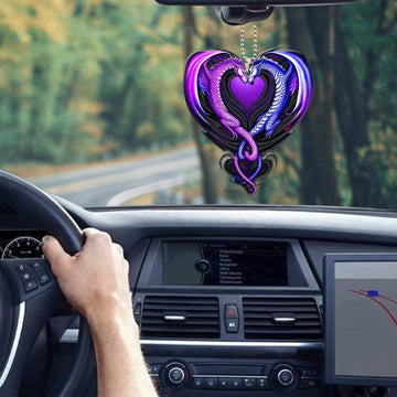 Gearhumans 3D Heart Purple Dragon Car Hanging