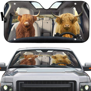 Gearhumans 3D Highland Cow Custom Car Auto Sunshade