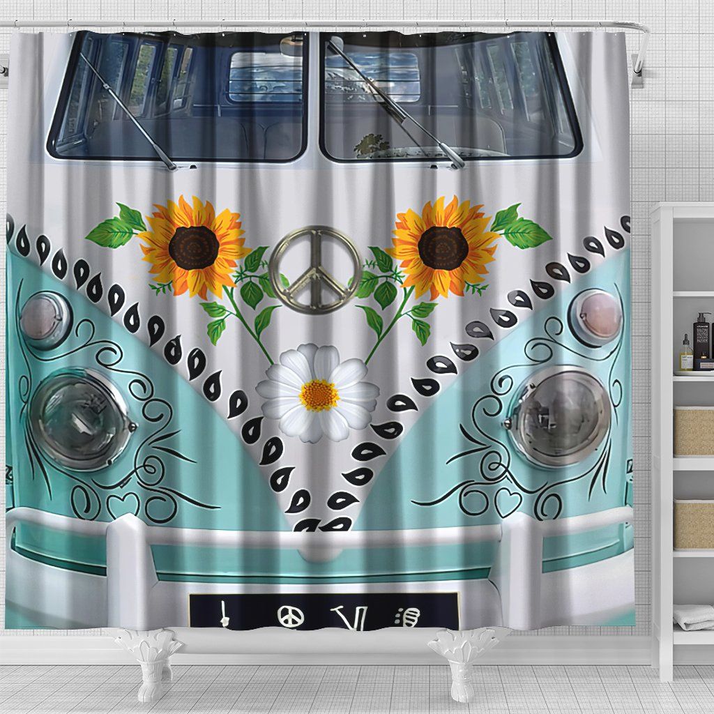 Gearhumans 3D Hippie Car Sunflower Dasiy Custom Shower Curtain GS2806215 Shower Curtain 