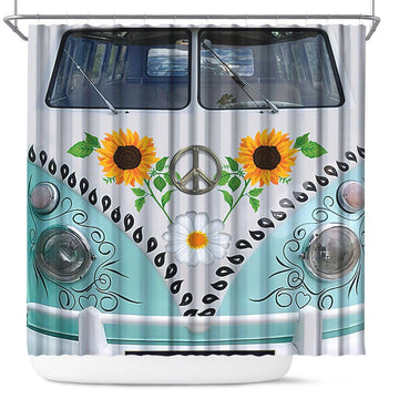 Gearhumans 3D Hippie Car Sunflower Dasiy Custom Shower Curtain GS2806215 Shower Curtain Shower Curtain 35.43"x70.87" 