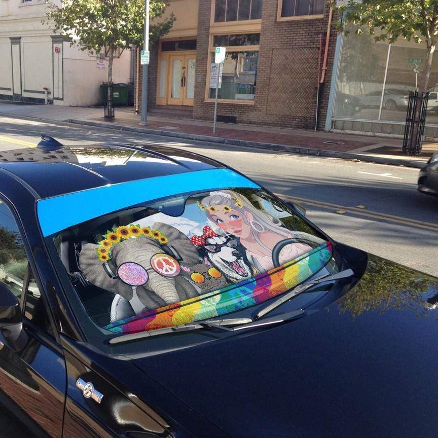 gearhumans 3D Hippie Girl Custom Car Auto Sunshade GV190713 Auto Sunshade 