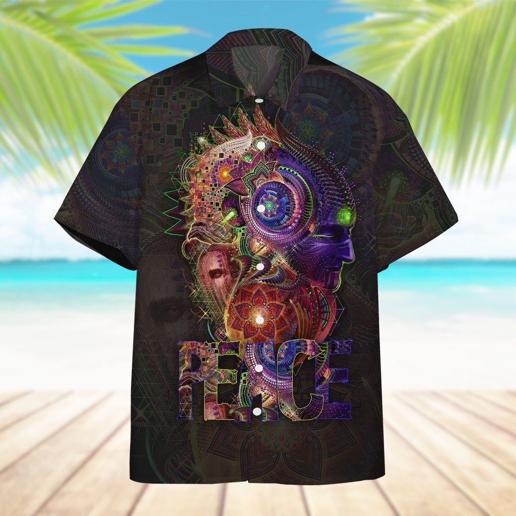 Gearhumans 3D Hippie Magic World In Peace Hawaii Shirt ZB18036 Hawai Shirt 