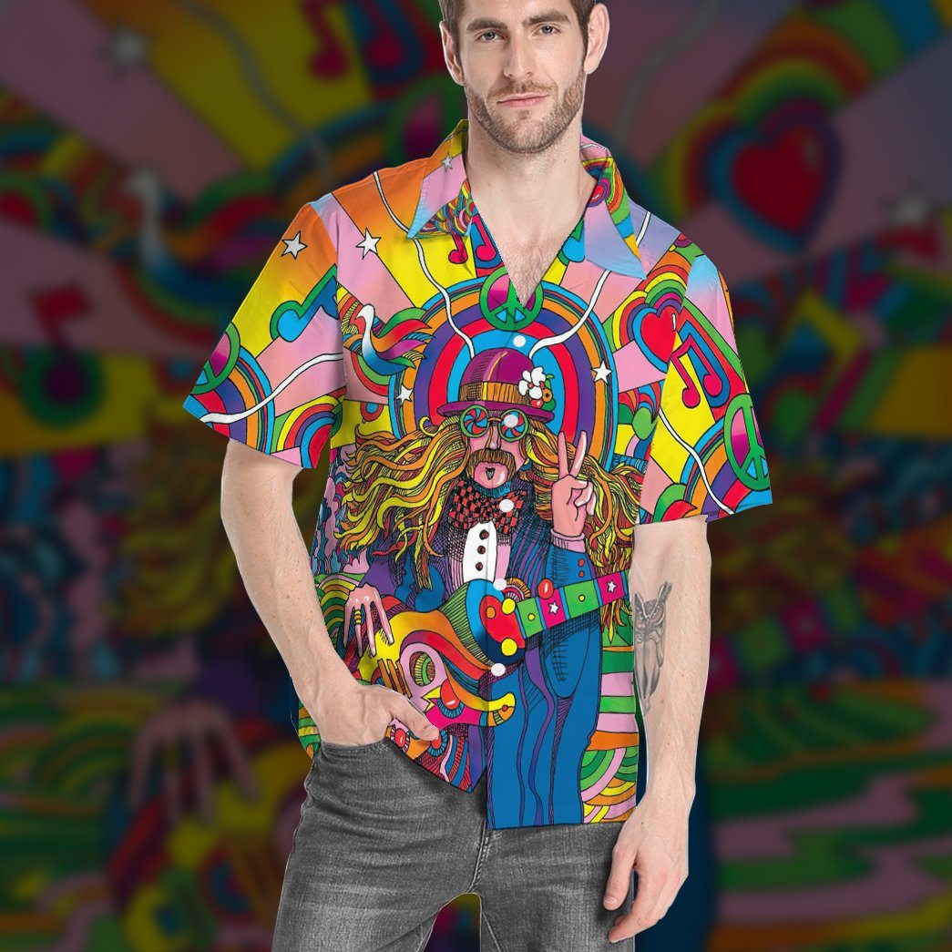 Gearhumans 3D Hippie Psychedelic Hawaiian Custom Short Sleeve Shirts GW24052111 Hawai Shirt 